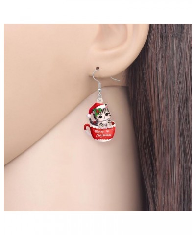 Cute Christmas Cat Earrings Dangle Jewelry For Women Girls Charm Decoration Gifts Christmas Cat 45 $6.62 Earrings