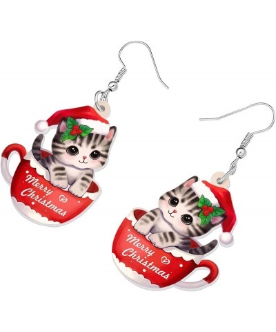 Cute Christmas Cat Earrings Dangle Jewelry For Women Girls Charm Decoration Gifts Christmas Cat 45 $6.62 Earrings