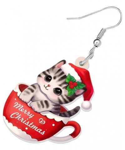 Cute Christmas Cat Earrings Dangle Jewelry For Women Girls Charm Decoration Gifts Christmas Cat 45 $6.62 Earrings