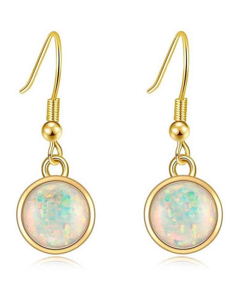 Gold Plated Teardrop/Round-Cut Cabochon Opal Earrings Dangle Drop Earrings Jewelry Gift for Women Girls b.round shape-white $...