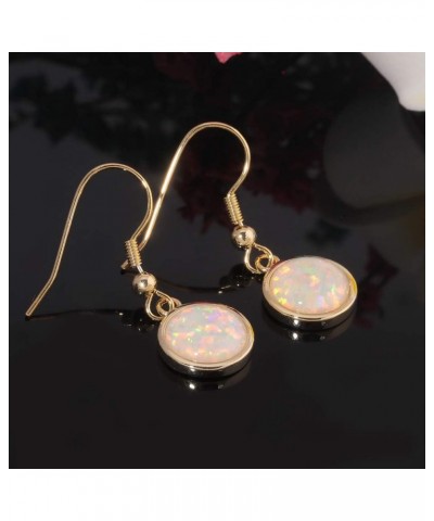 Gold Plated Teardrop/Round-Cut Cabochon Opal Earrings Dangle Drop Earrings Jewelry Gift for Women Girls b.round shape-white $...