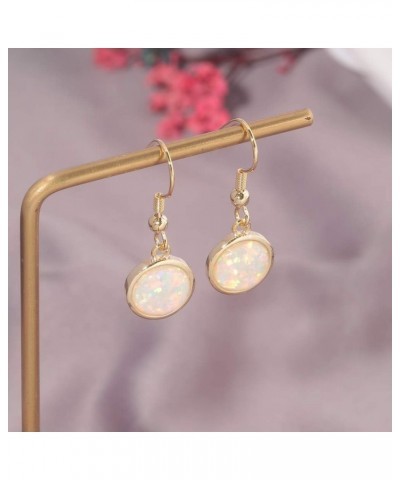 Gold Plated Teardrop/Round-Cut Cabochon Opal Earrings Dangle Drop Earrings Jewelry Gift for Women Girls b.round shape-white $...