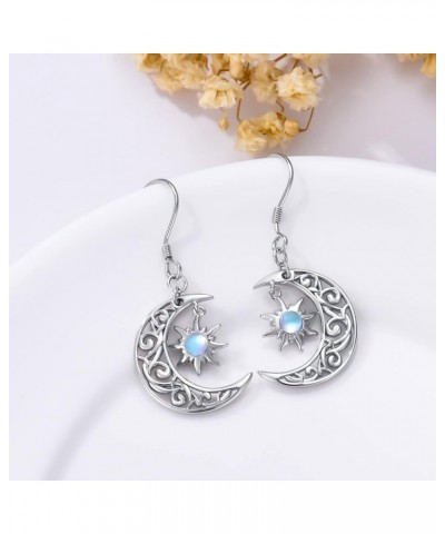 Sun and Moon Earrings Sterling Silver Filigree Moon Drop Dangle Earrings for Women Girls Drop Earrings Hypoallergenic Earring...