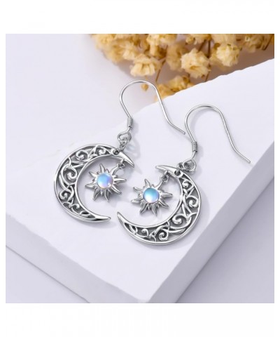 Sun and Moon Earrings Sterling Silver Filigree Moon Drop Dangle Earrings for Women Girls Drop Earrings Hypoallergenic Earring...