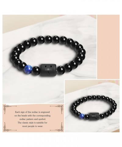 8mm Zodiac Bracelet for Men Women Constellation Natural Black Onyx Stone Elastic Handmade Beads Hand Chain for Birthday Gift ...