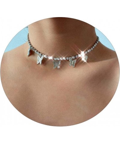 Butterfly Choker Necklaces Tennis Butterfly Chain CZ Butterfly Necklace Silver Girls Women C-Silver Butterfly Choker Necklace...