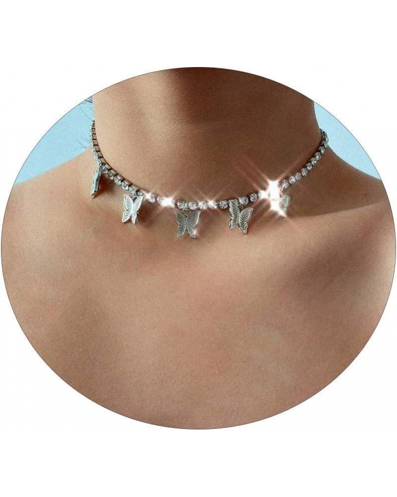 Butterfly Choker Necklaces Tennis Butterfly Chain CZ Butterfly Necklace Silver Girls Women C-Silver Butterfly Choker Necklace...