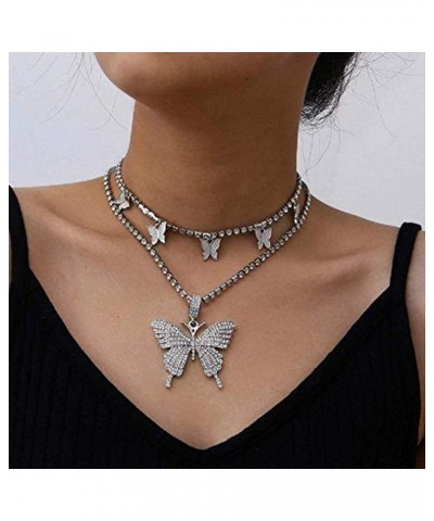 Butterfly Choker Necklaces Tennis Butterfly Chain CZ Butterfly Necklace Silver Girls Women C-Silver Butterfly Choker Necklace...