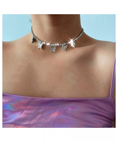 Butterfly Choker Necklaces Tennis Butterfly Chain CZ Butterfly Necklace Silver Girls Women C-Silver Butterfly Choker Necklace...