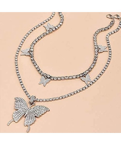 Butterfly Choker Necklaces Tennis Butterfly Chain CZ Butterfly Necklace Silver Girls Women C-Silver Butterfly Choker Necklace...