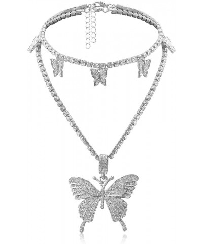 Butterfly Choker Necklaces Tennis Butterfly Chain CZ Butterfly Necklace Silver Girls Women C-Silver Butterfly Choker Necklace...