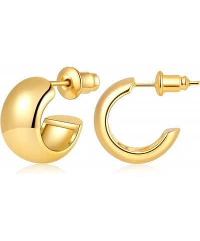 Gamicy Small Gold Hoop Earrings for Women with 925 Stering Silver Post, 14K Real Gold Plated Chunky Lightweight Hoops Earring...