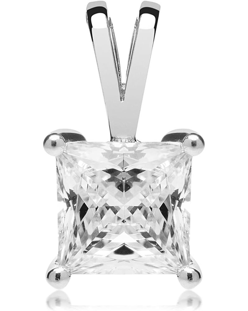 14K Gold Round, Princess and Heart Cubic Zirconia Solitaire Pendant Necklace Pendant Only - 1.0 CTW Princess Cut 14K White Go...