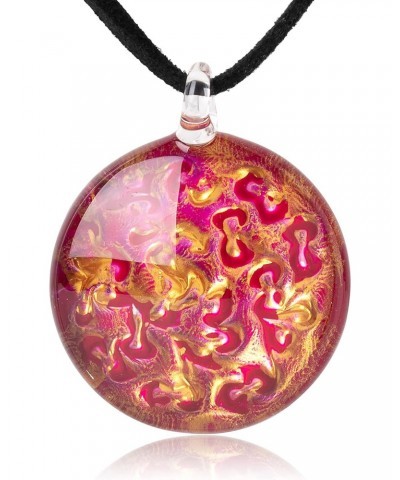 Hand Blown Glass Pink Lava Shimmering Art Round Pendant Necklace, 18 inches $12.25 Necklaces