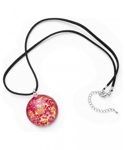 Hand Blown Glass Pink Lava Shimmering Art Round Pendant Necklace, 18 inches $12.25 Necklaces