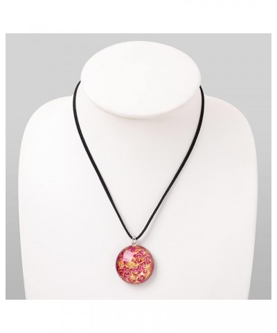 Hand Blown Glass Pink Lava Shimmering Art Round Pendant Necklace, 18 inches $12.25 Necklaces