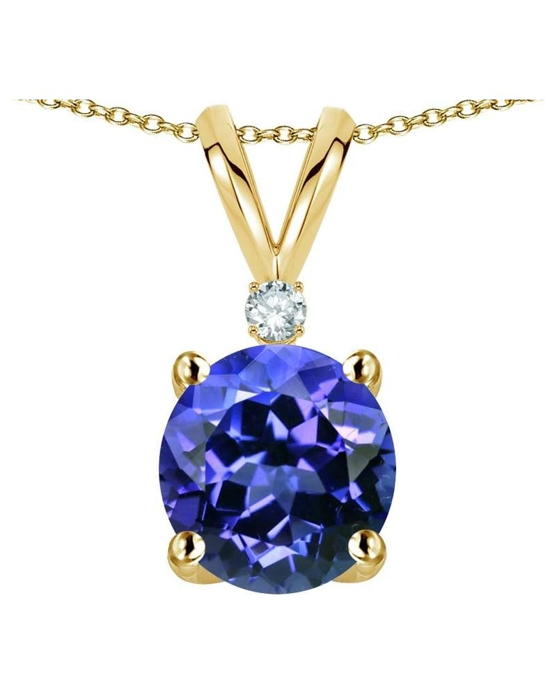 Solid 10k Gold Classic One Stone Round 7mm Pendant Necklace Simulated Tanzanite Yellow Gold $70.95 Necklaces