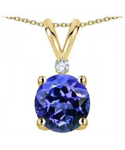 Solid 10k Gold Classic One Stone Round 7mm Pendant Necklace Simulated Tanzanite Yellow Gold $70.95 Necklaces