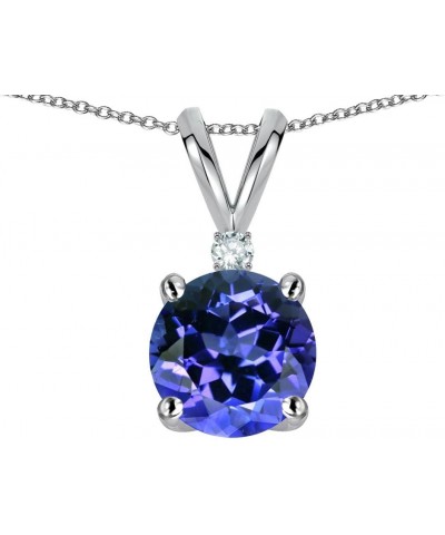 Solid 10k Gold Classic One Stone Round 7mm Pendant Necklace Simulated Tanzanite Yellow Gold $70.95 Necklaces