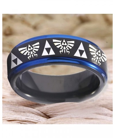 FREE Custom Engraving The Legend of Zelda Ring- Crest and Triforce Ring Black and Blue Step Tungsten Carbide Wedding Bands Ri...