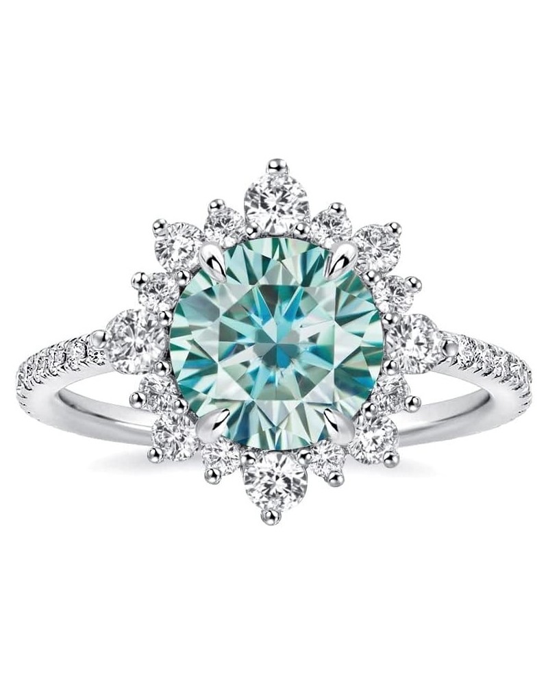 2.0ct Cyan Blue Moissanite Engagement Ring for Women,Round Cut Halo Flower Design Promise Ring in 925 Sterling Silver 7 $41.6...