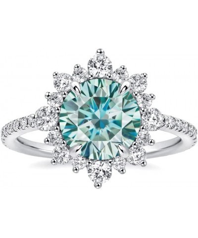 2.0ct Cyan Blue Moissanite Engagement Ring for Women,Round Cut Halo Flower Design Promise Ring in 925 Sterling Silver 7 $41.6...