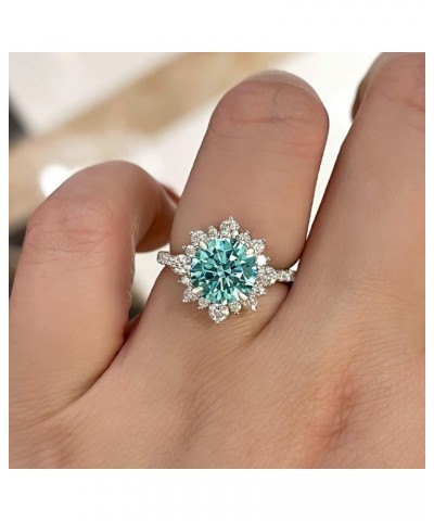 2.0ct Cyan Blue Moissanite Engagement Ring for Women,Round Cut Halo Flower Design Promise Ring in 925 Sterling Silver 7 $41.6...