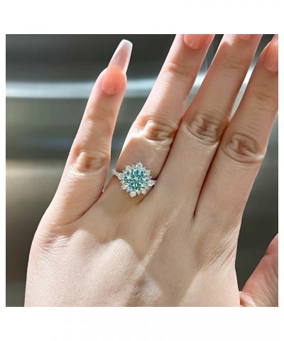 2.0ct Cyan Blue Moissanite Engagement Ring for Women,Round Cut Halo Flower Design Promise Ring in 925 Sterling Silver 7 $41.6...