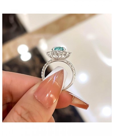 2.0ct Cyan Blue Moissanite Engagement Ring for Women,Round Cut Halo Flower Design Promise Ring in 925 Sterling Silver 7 $41.6...