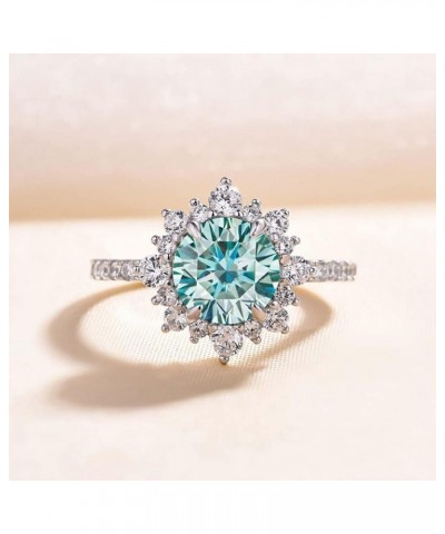 2.0ct Cyan Blue Moissanite Engagement Ring for Women,Round Cut Halo Flower Design Promise Ring in 925 Sterling Silver 7 $41.6...