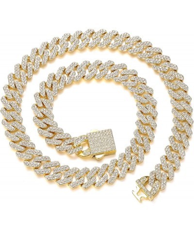 Cuban Link Chain Mens Ice Out Miami Cuban Necklace Silver/Gold Bling Diamond Hip Hop Jewelry for Women 24 inch Gold $9.36 Nec...