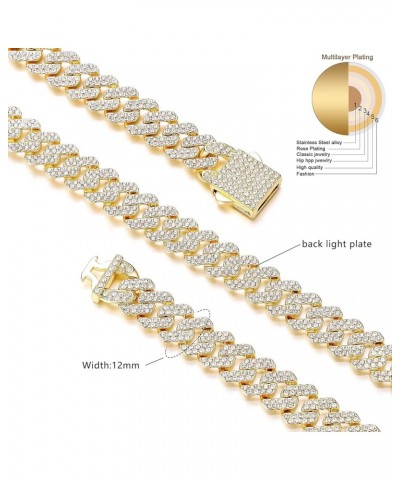 Cuban Link Chain Mens Ice Out Miami Cuban Necklace Silver/Gold Bling Diamond Hip Hop Jewelry for Women 24 inch Gold $9.36 Nec...