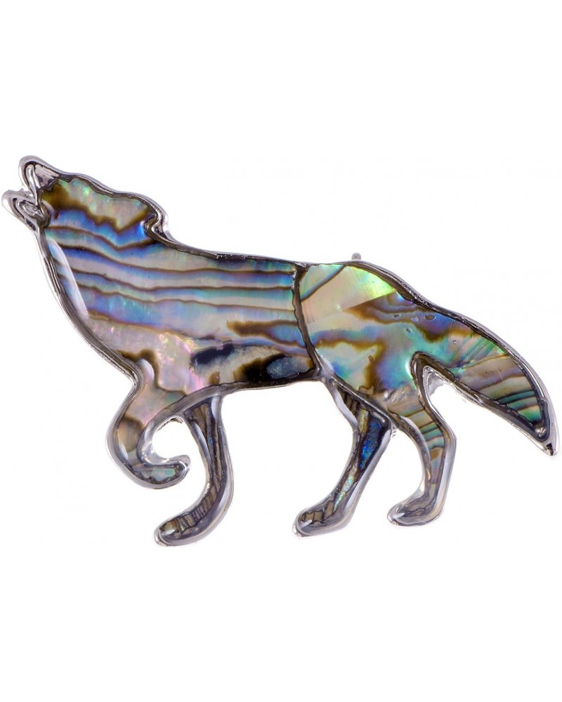 Silver Tone Abalone Multi Colored Stone Iridescent Wolf Coyote Brooch Pin $10.80 Brooches & Pins