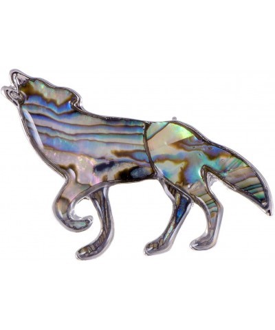 Silver Tone Abalone Multi Colored Stone Iridescent Wolf Coyote Brooch Pin $10.80 Brooches & Pins