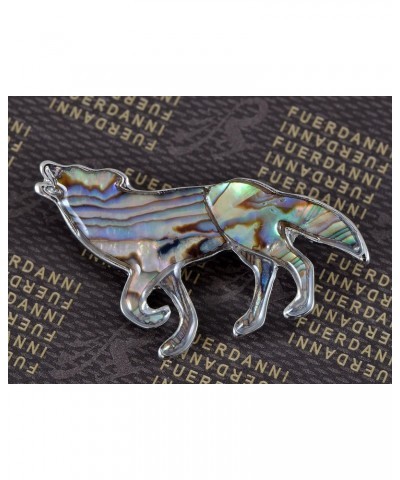 Silver Tone Abalone Multi Colored Stone Iridescent Wolf Coyote Brooch Pin $10.80 Brooches & Pins