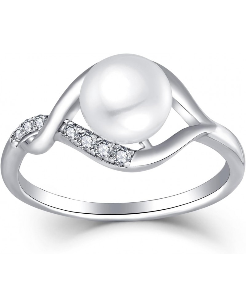 Pearl Ring,925 Sterling Silver Infinity Cubic Zirconia Women's Rings with 8mm Simulated Mother's of Pearls $24.75 Rings