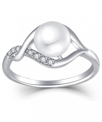 Pearl Ring,925 Sterling Silver Infinity Cubic Zirconia Women's Rings with 8mm Simulated Mother's of Pearls $24.75 Rings