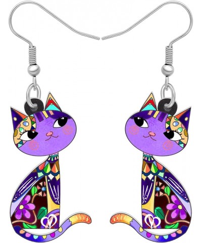 Cute Acrylic Anime Cat Earrings Fun Cat Jewelry Fashion Cat Gifts for Girls Women Charms Mauve $6.23 Earrings