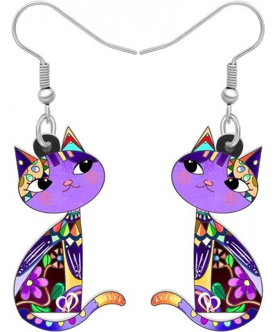 Cute Acrylic Anime Cat Earrings Fun Cat Jewelry Fashion Cat Gifts for Girls Women Charms Mauve $6.23 Earrings