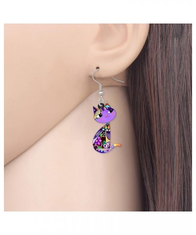 Cute Acrylic Anime Cat Earrings Fun Cat Jewelry Fashion Cat Gifts for Girls Women Charms Mauve $6.23 Earrings