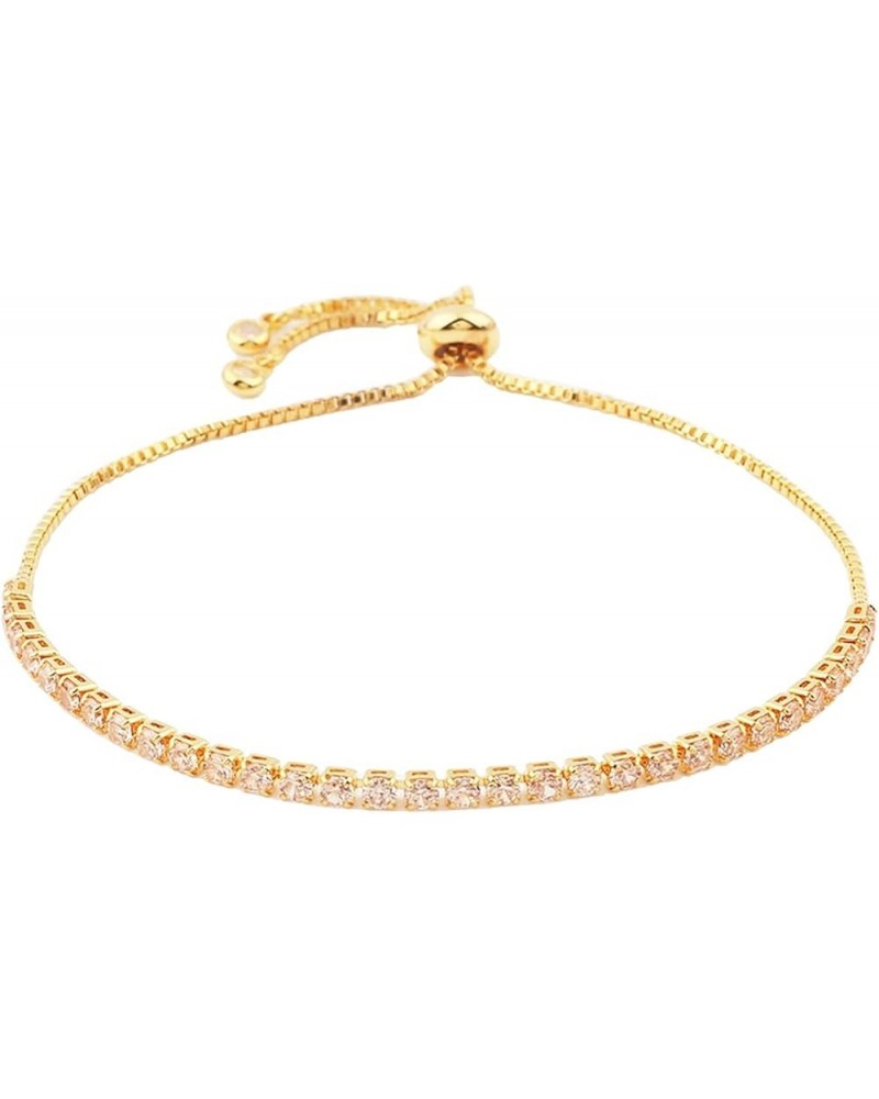 Gold Tennis Bracelet for Women Girls - Adjustable Slider Shiny Sparkly Cubic Zirconia CZ Rhinestone Gemstone Box Chain Summer...