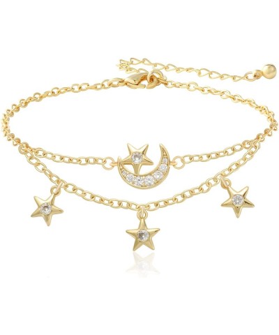 Dainty Moon Star Link Bracelet, 16K Gold Plated Adjustable Link Chain | Sparkling Zirconia Bracelet for Women Girls Gold $11....