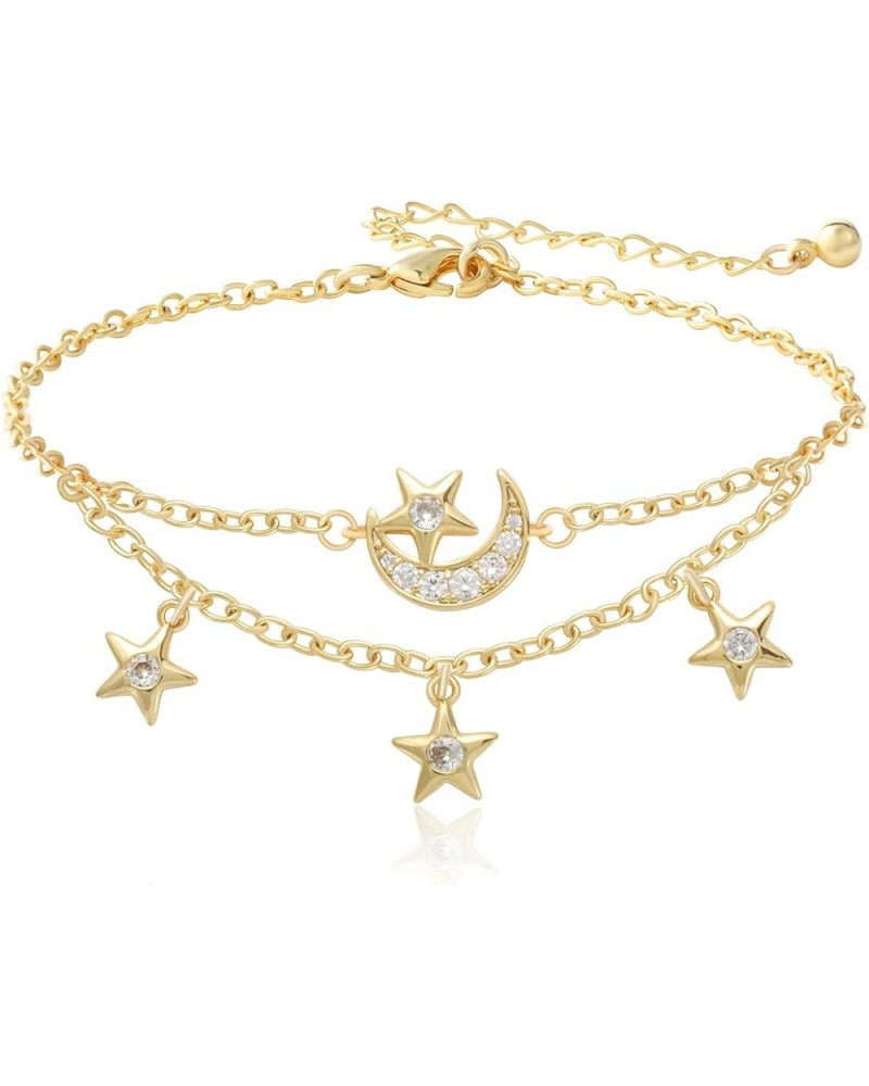 Dainty Moon Star Link Bracelet, 16K Gold Plated Adjustable Link Chain | Sparkling Zirconia Bracelet for Women Girls Gold $11....