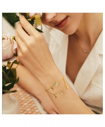 Dainty Moon Star Link Bracelet, 16K Gold Plated Adjustable Link Chain | Sparkling Zirconia Bracelet for Women Girls Gold $11....