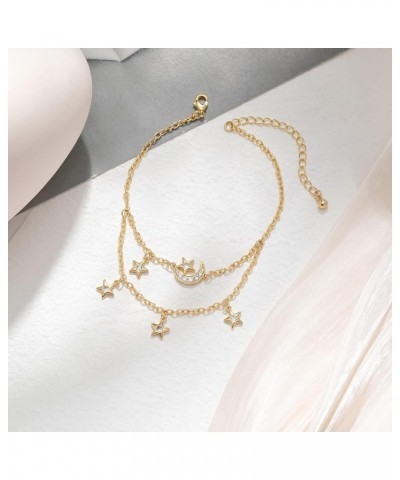 Dainty Moon Star Link Bracelet, 16K Gold Plated Adjustable Link Chain | Sparkling Zirconia Bracelet for Women Girls Gold $11....