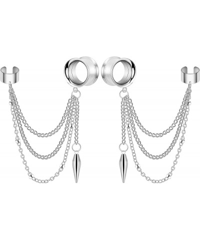 Stainless Steel Dangle Cross Ear Tunnels Chain Huggie Hoop Earrings Gauges 2G-5/8 inch silver cone, 0g(8mm) $5.59 Body Jewelry