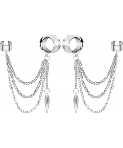 Stainless Steel Dangle Cross Ear Tunnels Chain Huggie Hoop Earrings Gauges 2G-5/8 inch silver cone, 0g(8mm) $5.59 Body Jewelry