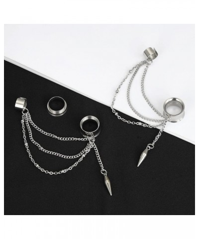 Stainless Steel Dangle Cross Ear Tunnels Chain Huggie Hoop Earrings Gauges 2G-5/8 inch silver cone, 0g(8mm) $5.59 Body Jewelry