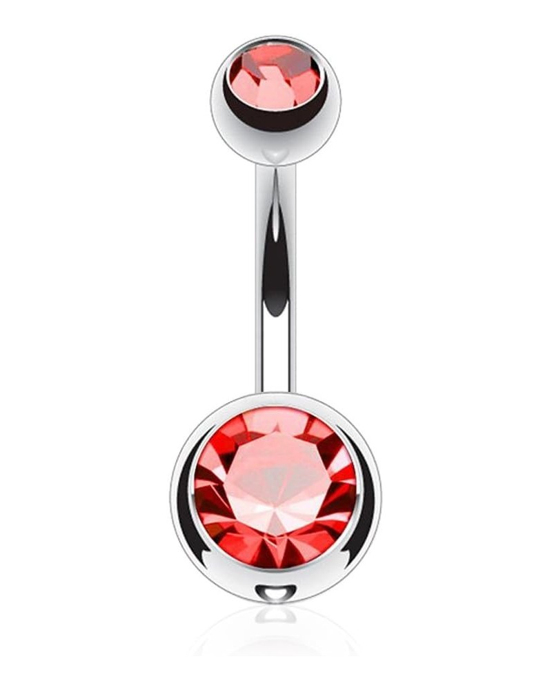 14G G23 Solid Titanium Double Gem Ball Naval Belly Button Ring 1/2" (12mm), 5 & 8mm, Red $11.79 Body Jewelry