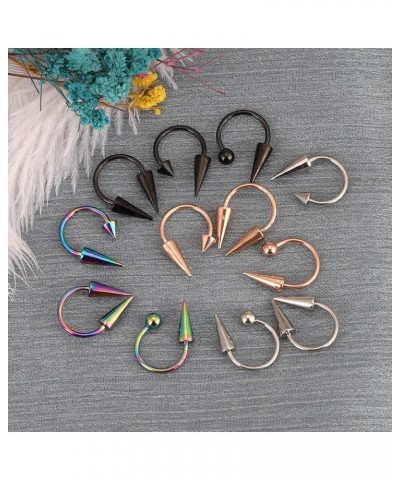 16g Stainless Steel Long Spike Nose Septum Rings Horseshoe Hoop Labret Ring 10mm 12mm 12pcs 12mm $9.17 Body Jewelry